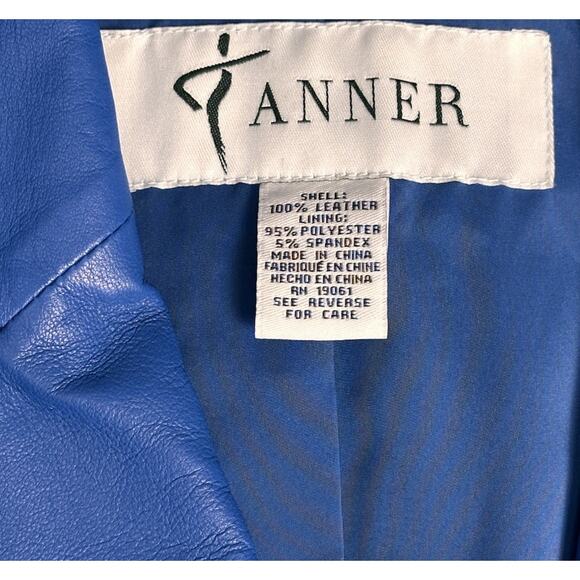 Vtg Y2K Bright Blue Genuine Leather Blazer Jacket Women's Sz 10 2 Button Peplum - Picture 9 of 16